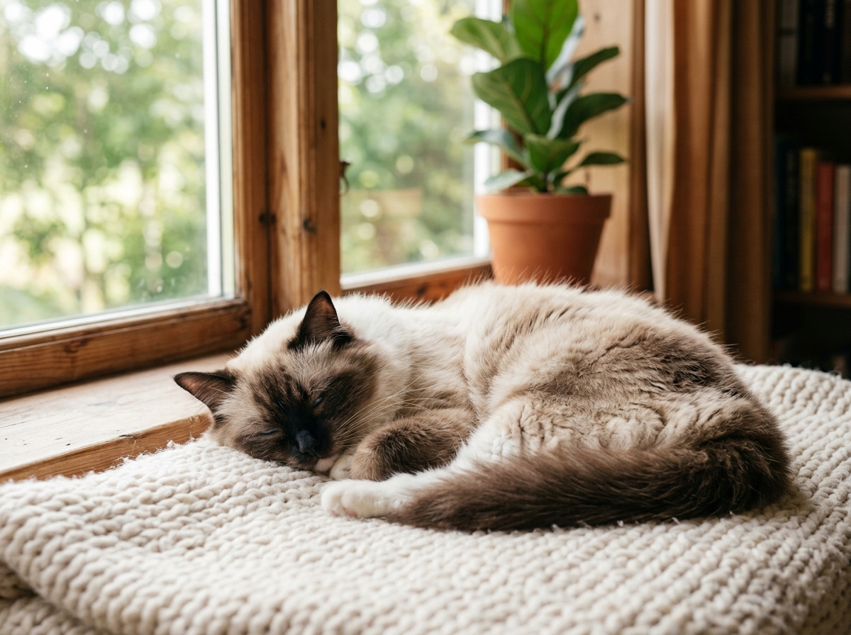 A cat resting peacefully at home